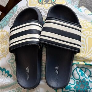 Kids Navy  and White Slide Sandals